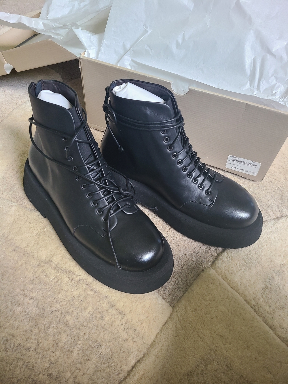 Marsell Gomme Gommellone Lace Up Italian Leather Boots in Black - Size 39